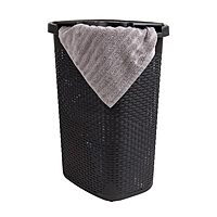 Mind Reader 60L Slim Laundry Hamper with Lid, Wicker-Style Plastic
