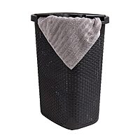 Mind Reader 60L Slim Laundry Hamper with Lid, Wicker-Style Plastic