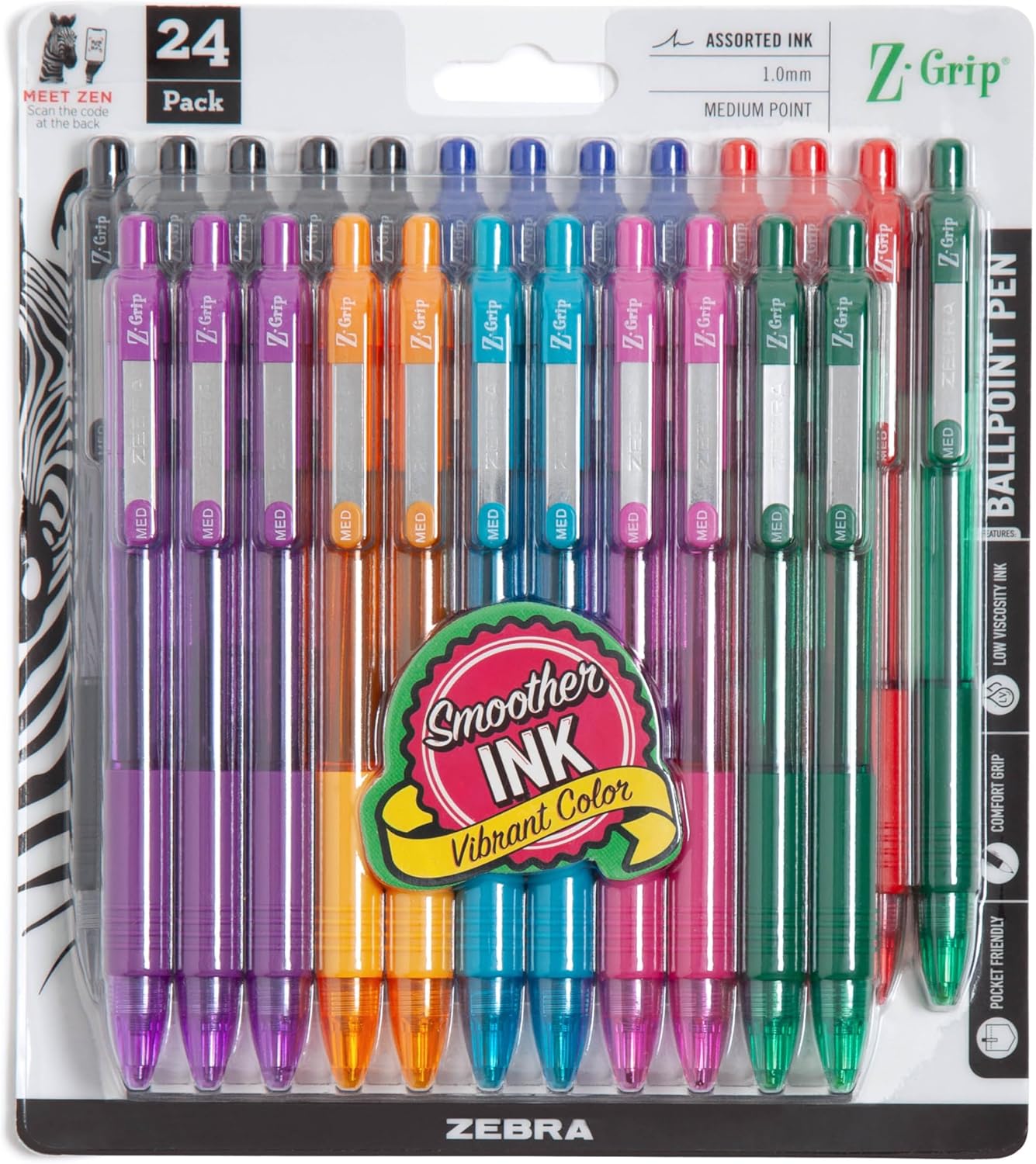 Zebra Pen Z-Grip Retractable Ballpoint Pen, Medium Point 1.0 mm