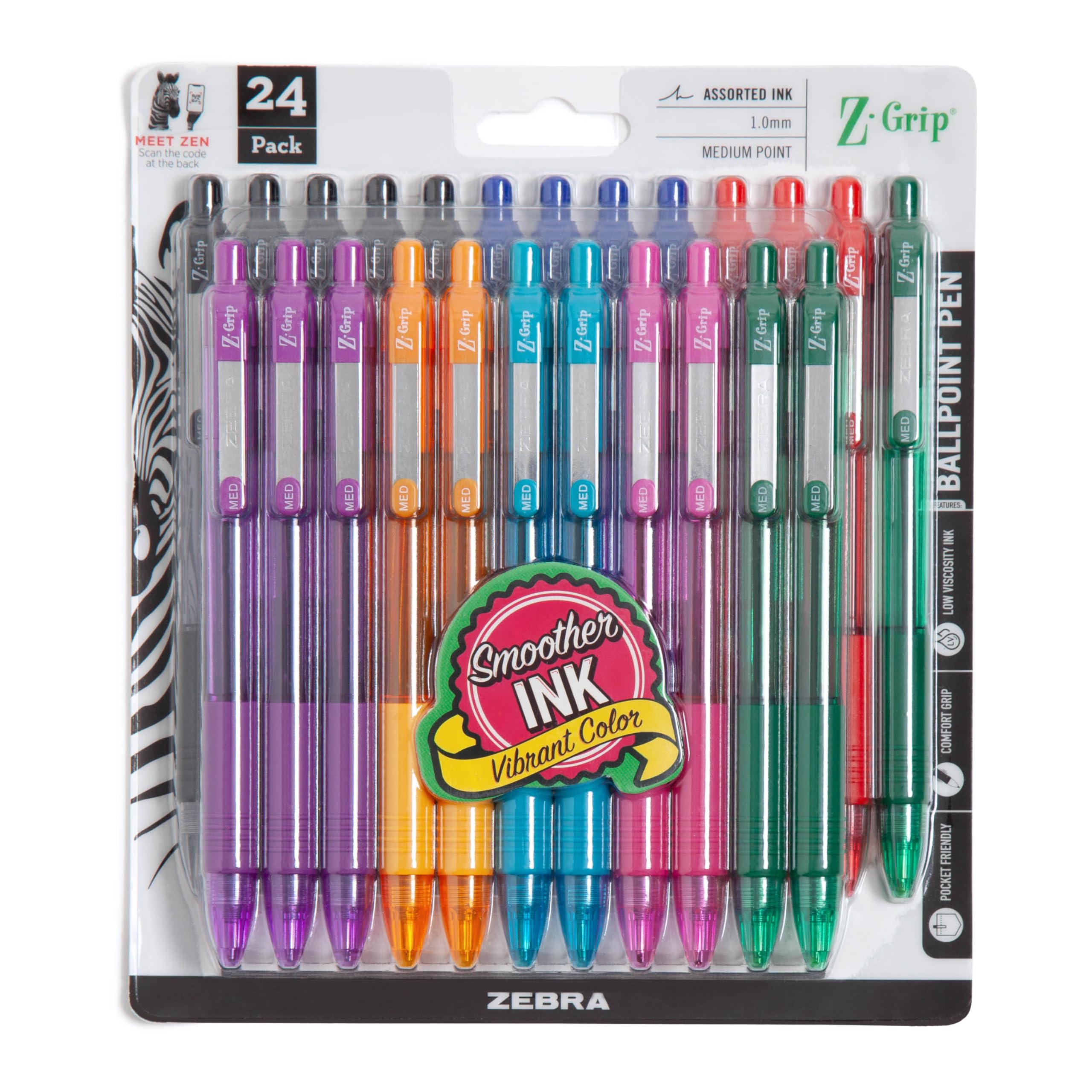 Zebra Pen Z-Grip Retractable Ballpoint Pen, Medium Point 1.0 mm