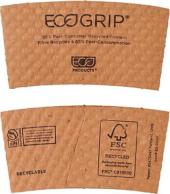 ECO PRODUCTS Recycled Coffee Cup Sleeves, Case Of 1300, Fits 10-20oz Hot Cups, Compostable, 100% Recycled Content With Up To 85% Post-Consumer Waste