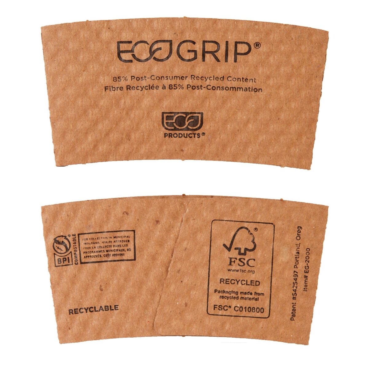 ECO PRODUCTS Recycled Coffee Cup Sleeves, Case Of 1300, Fits 10-20oz Hot Cups, Compostable, 100% Recycled Content With Up To 85% Post-Consumer Waste