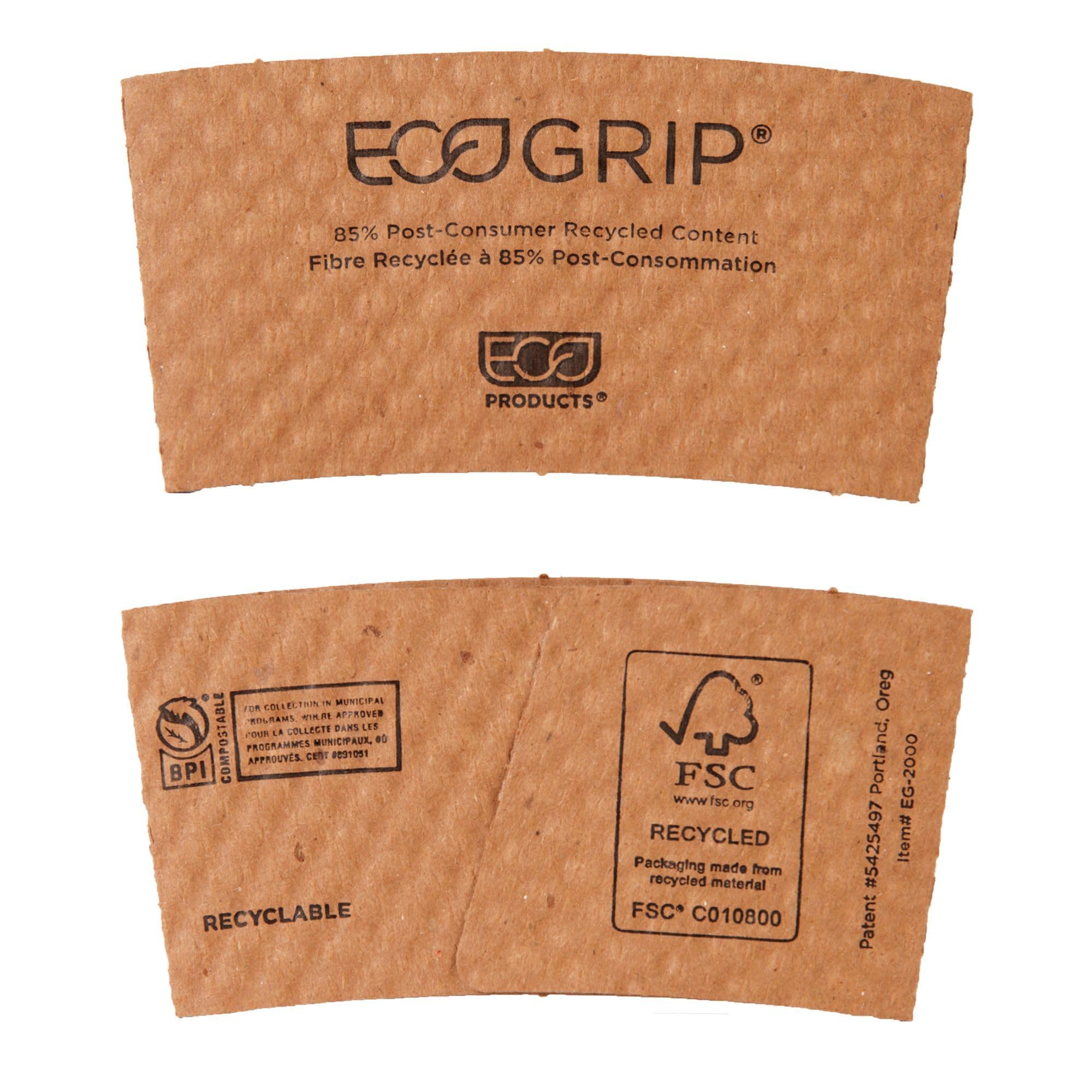 ECO PRODUCTS Recycled Coffee Cup Sleeves, Case Of 1300, Fits 10-20oz Hot Cups, Compostable