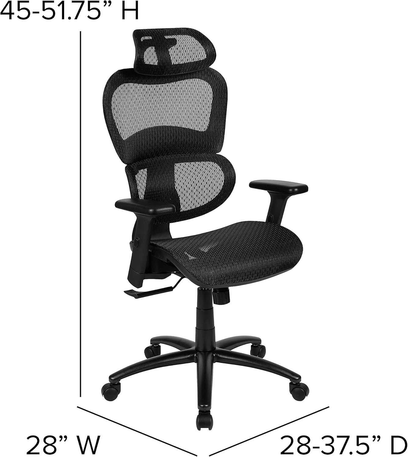 Flash Furniture LO Ergonomic Mesh Office Chair with 2-to-1 Synchro-Tilt, Adjustable Headrest, Lumbar Support