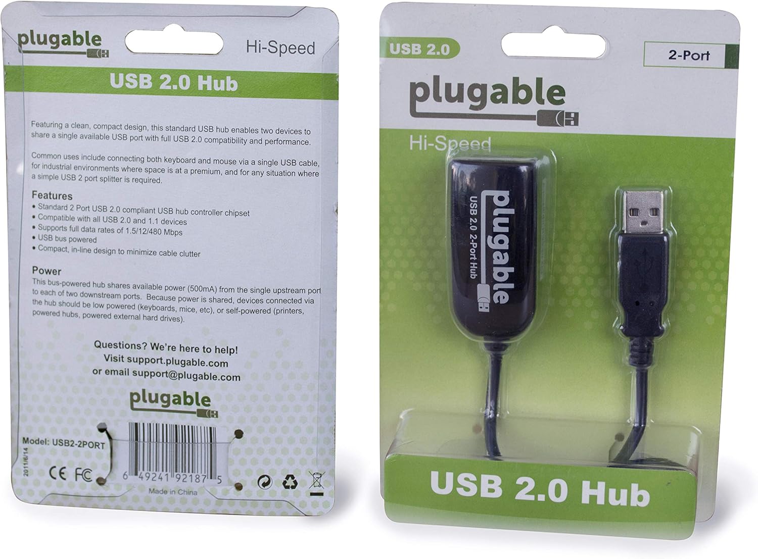 Plugable 2-in-1 USB Splitter with Dual USB 2.0 Ports, Compatible with Windows, Linux, macOS, Chrome OS