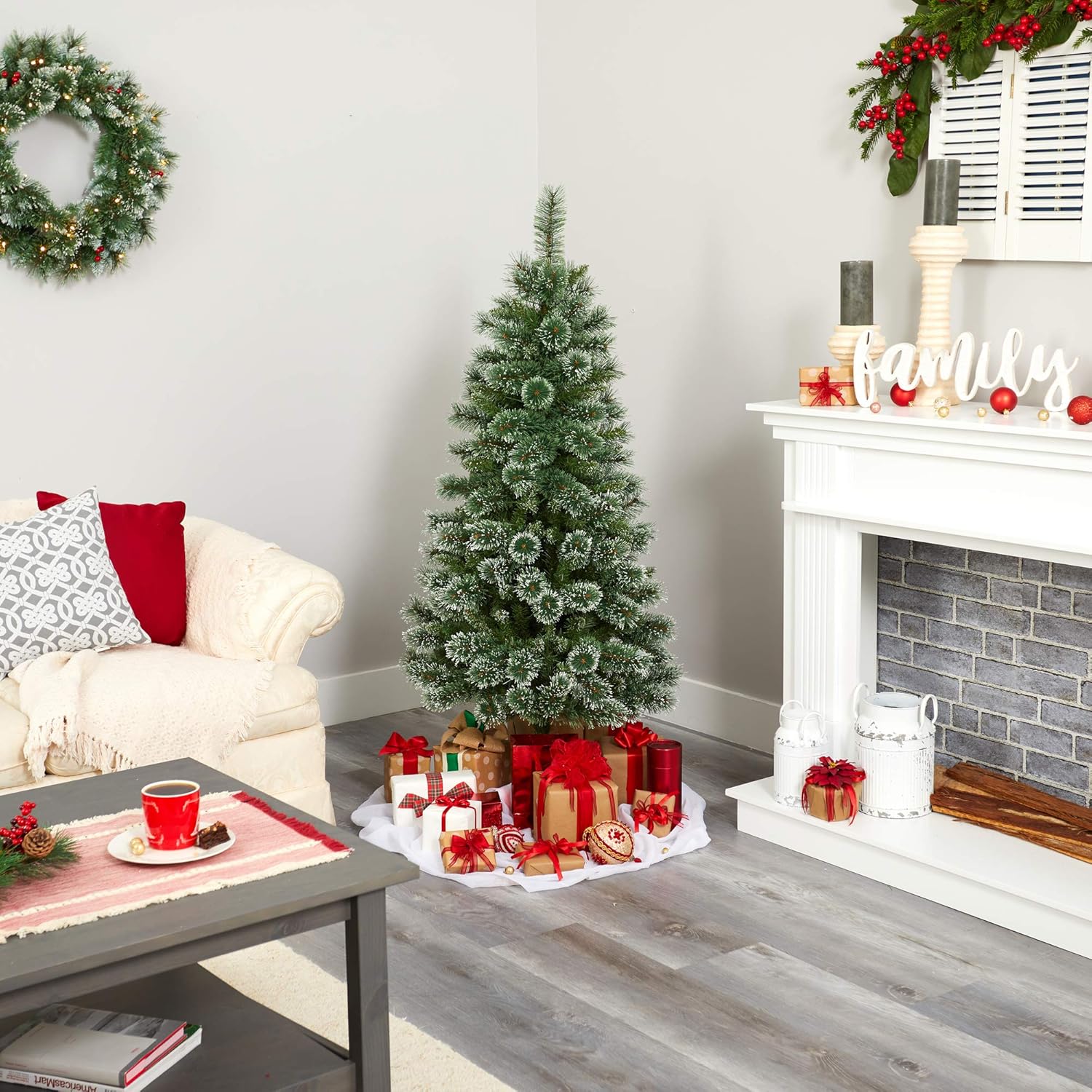 Nearly Natural 5ft. Wisconsin Slim Snow Tip Pine Artificial Christmas Tree with 150 Clear LED Lights