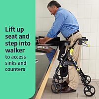 Medline Premium Empower Folding Mobility Rollator Walker with Memory Foam Seat, Black, 300 lb. Weight Capacity, 8” Wheels, Cupholder,Rolling Walker for Mobility Impairment, Adjustable Handles