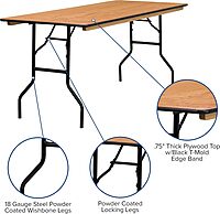 Flash Furniture Rectangular Folding Banquet Table, 30-1/4in H x 30in W x 72in D, Natural/Black