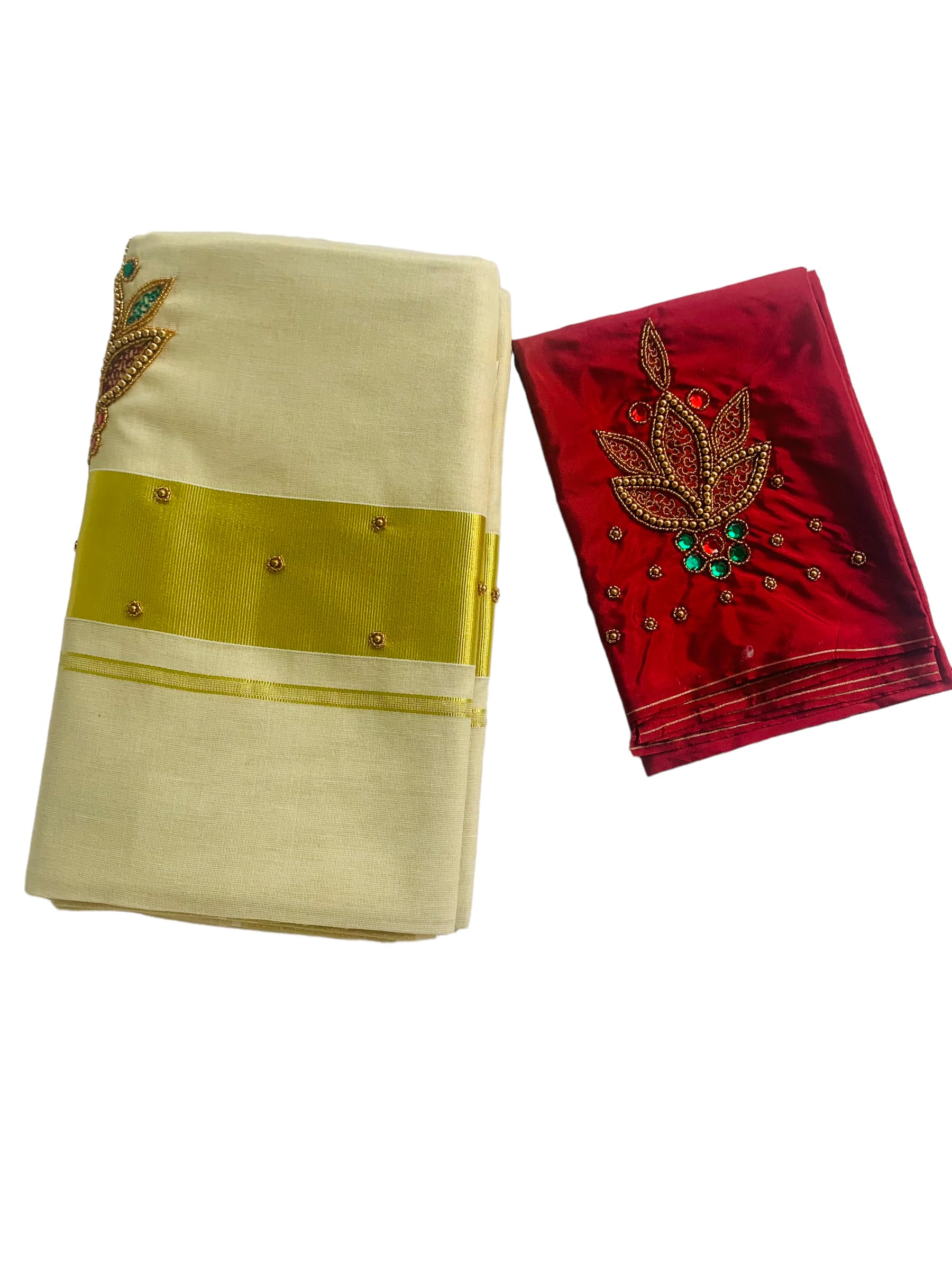 Women's Tissue Kuthampully Kerala Kasavu Saree Tssue | Traditional South Indian Saree | Designer Indian Saree | Onam Saree - Ekm-810 (Maroon)