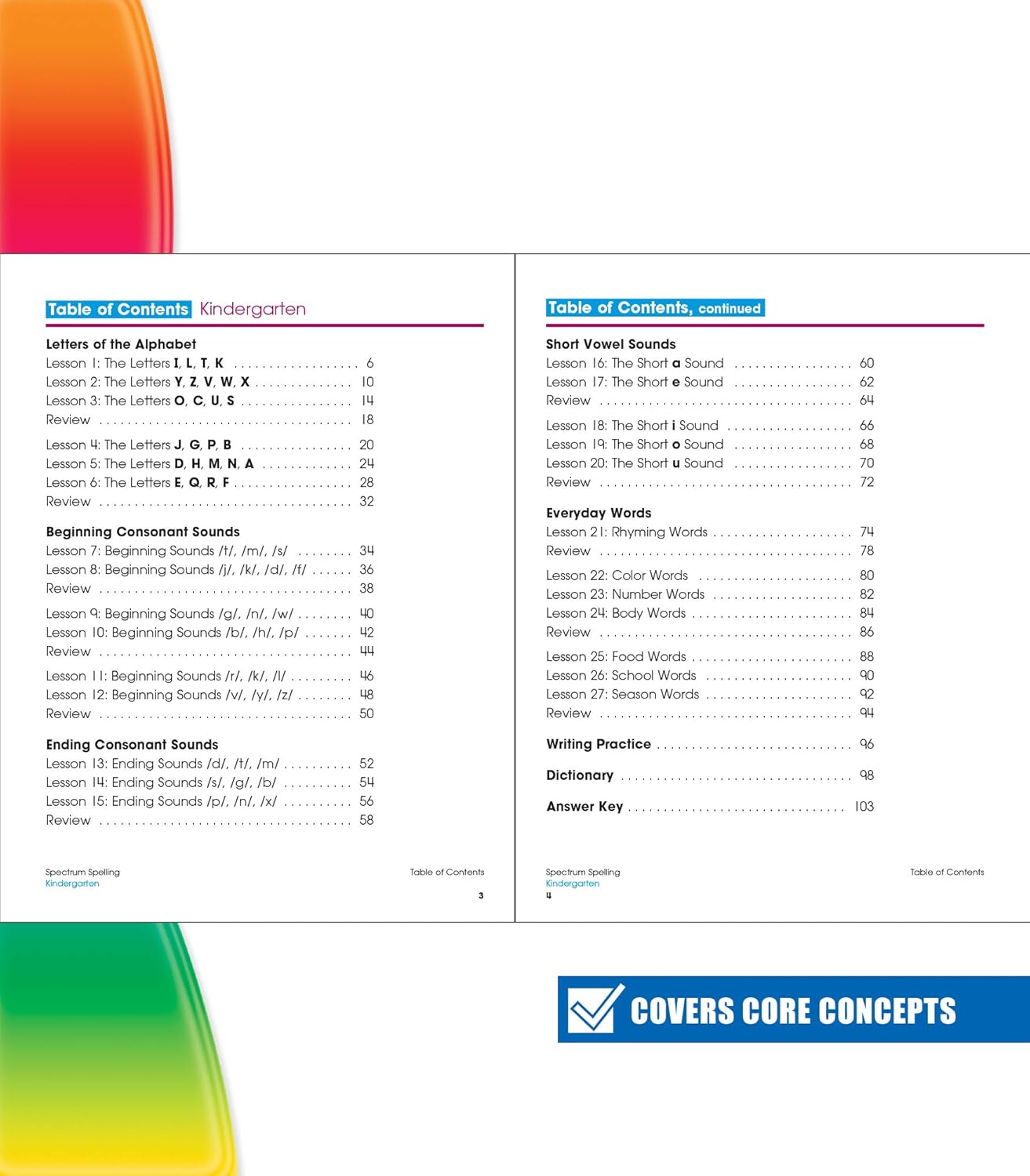 Spectrum Spelling Kindergarten Workbooks, Ages 5 to 6, Kindergarten Spelling, Phonics Activities With Alphabet Letters