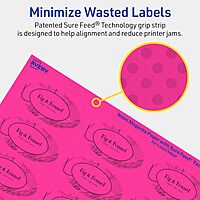 Avery Printable Oval Labels, Sure Feed Technology, 1-1/8" x 2-1/4", Neon Magenta Labels, Print-to-The-Edge