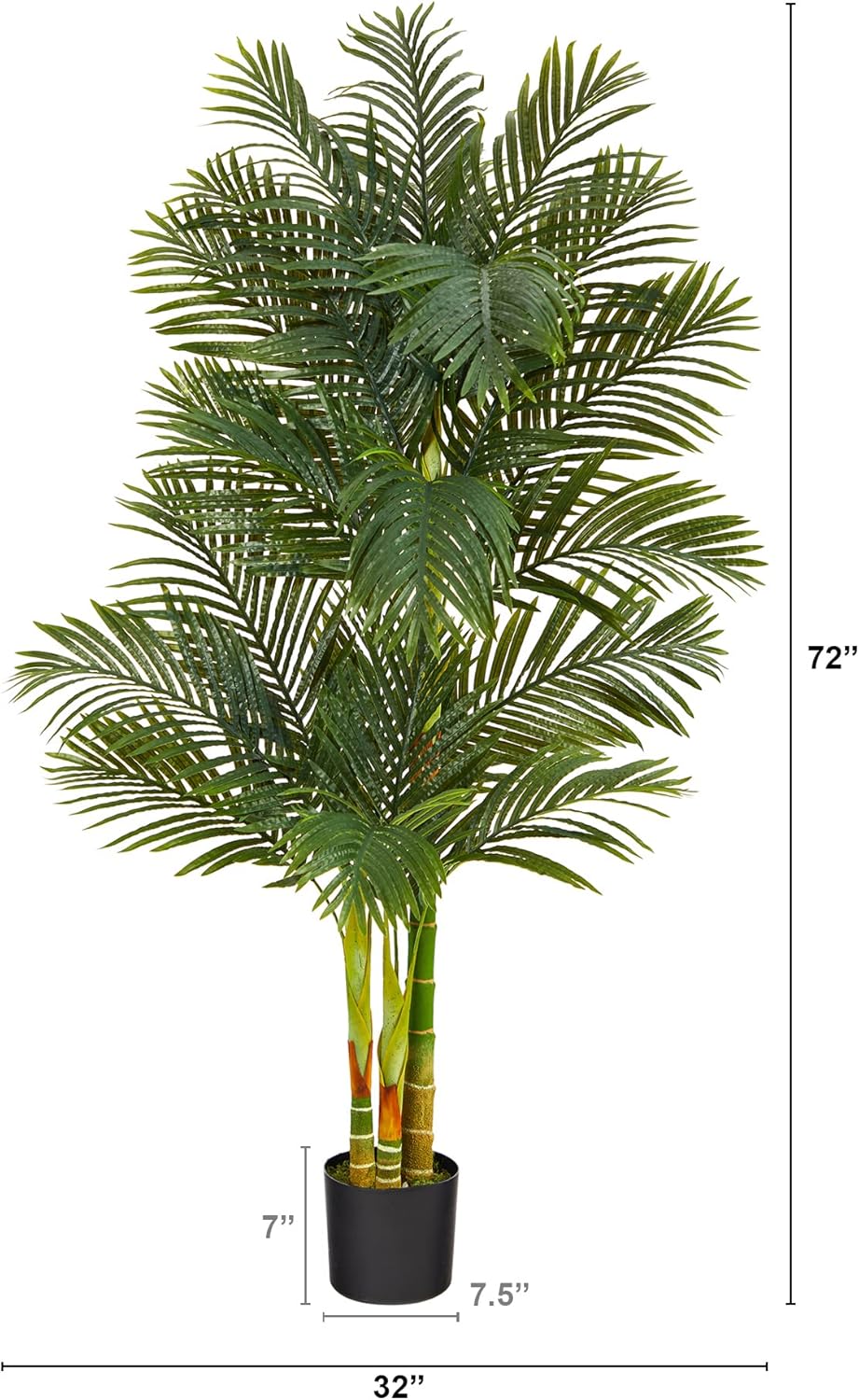 Nearly Natural Golden Cane Palm 72inH Artificial Plant With Planter, 72inH x 32inW x 32inD, Green/Black