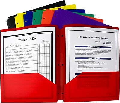 C-Line 2-Pocket Heavyweight Poly Portfolio Folder, 3-Hole Punch, Letter (11 x 8.5) - Assorted Colors, Pack of 36