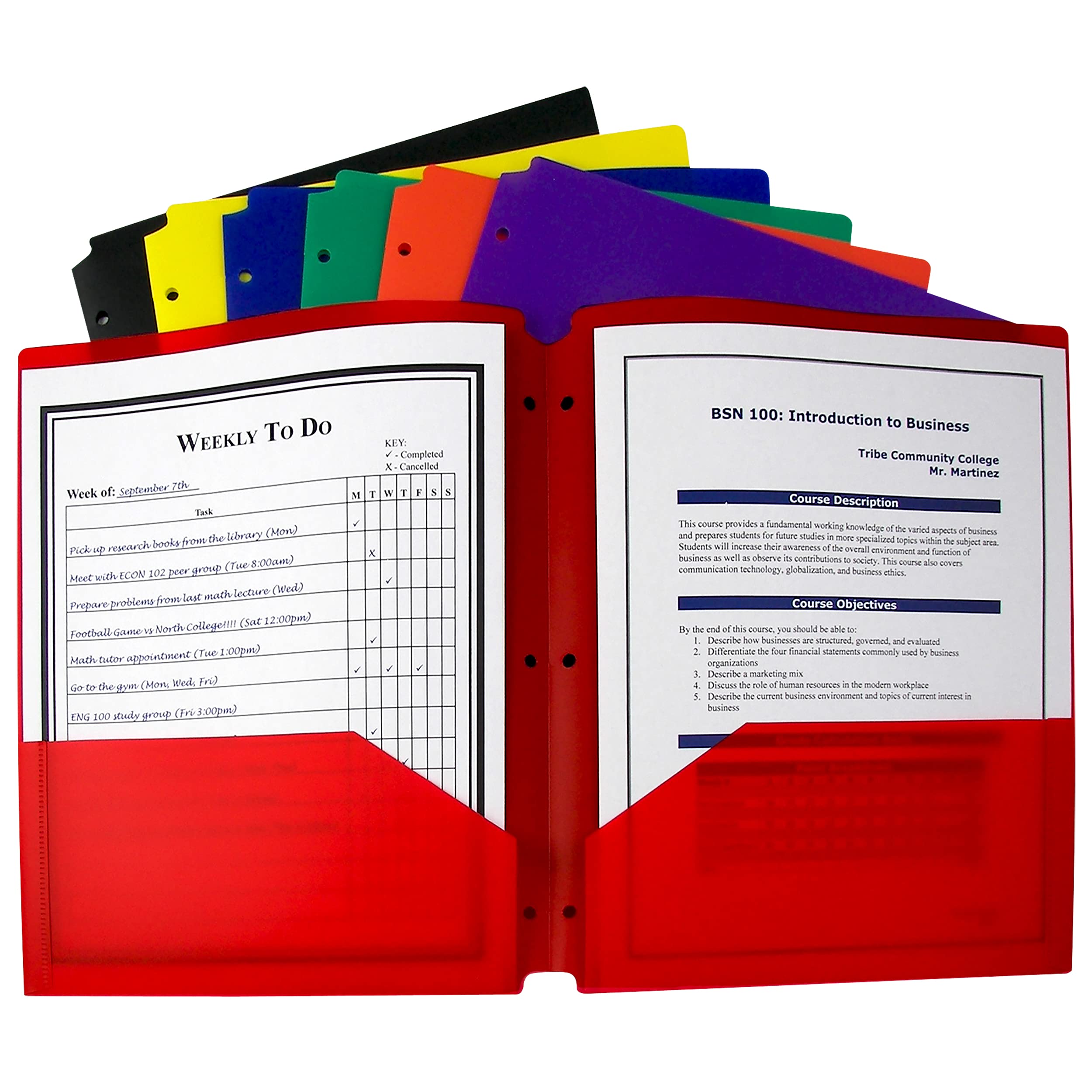 C-Line 2-Pocket Heavyweight Poly Portfolio Folder, 3-Hole Punch, Letter (11 x 8.5) - Assorted Colors, Pack of 36
