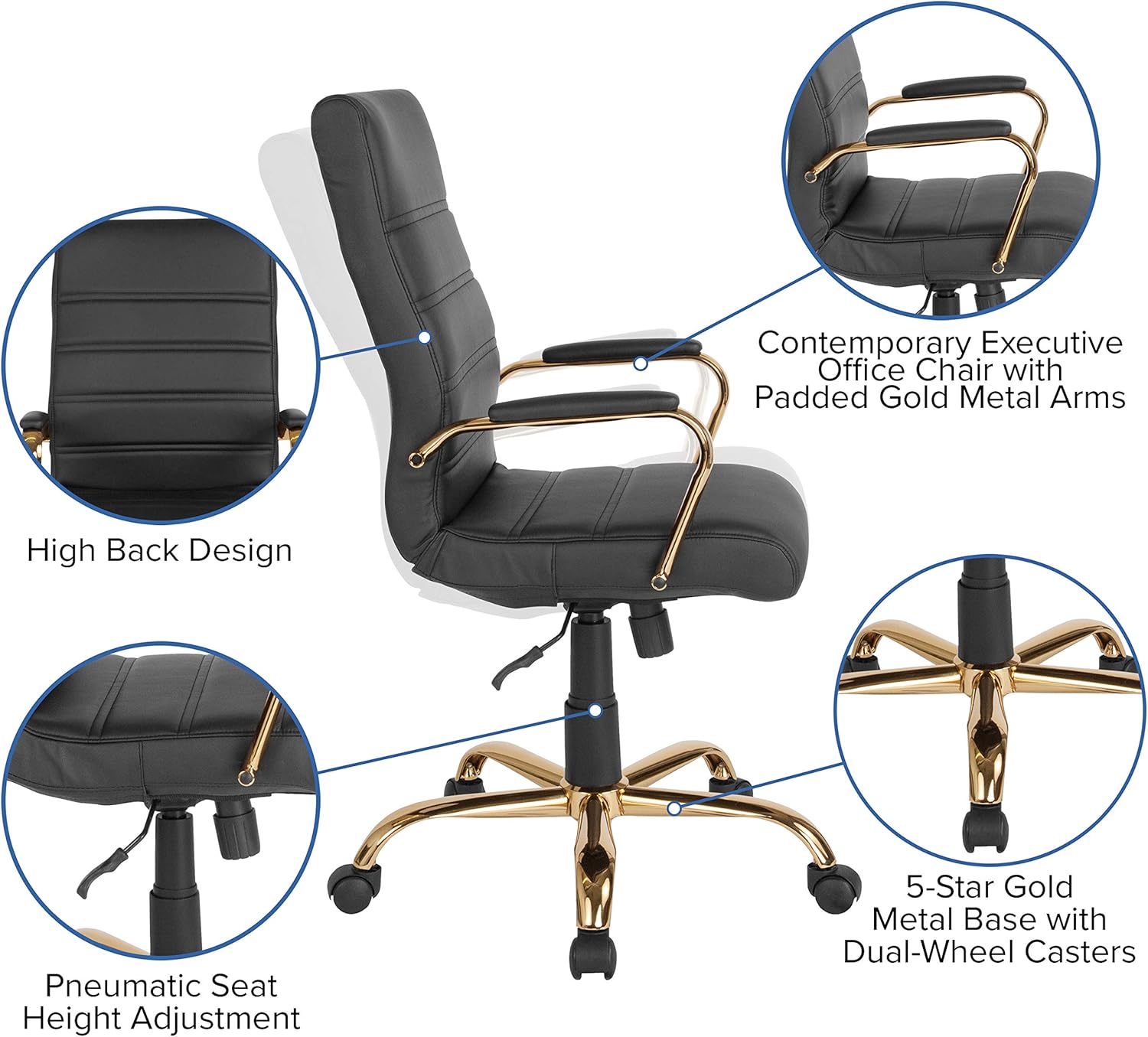Flash Furniture Whitney Swivel LeatherSoft Desk Chair with Padded Seat and Armrests