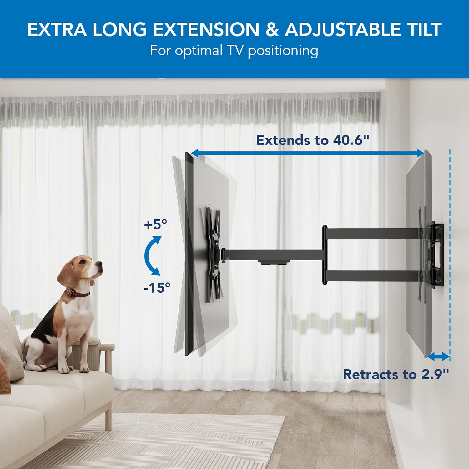 Mount-It! Long Arm TV Wall Mount, 40" Extra Long Reach Extension, Full Motion Extended Corner TV Mount