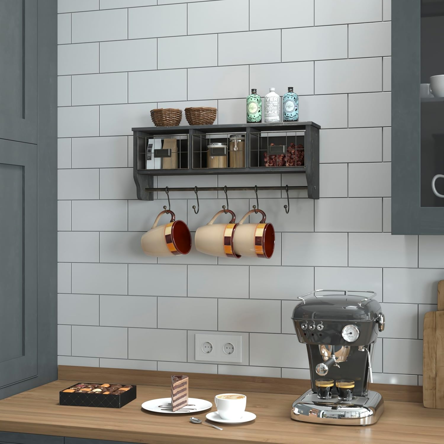 Flash Furniture Daly Wall Mounted Solid Pine Storage Rack