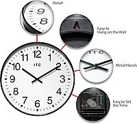 Infinity Instruments 19 inch Large Round Non-Ticking Silent Battery Operated Easy to Read Clock for Office, Classroom, School, Black