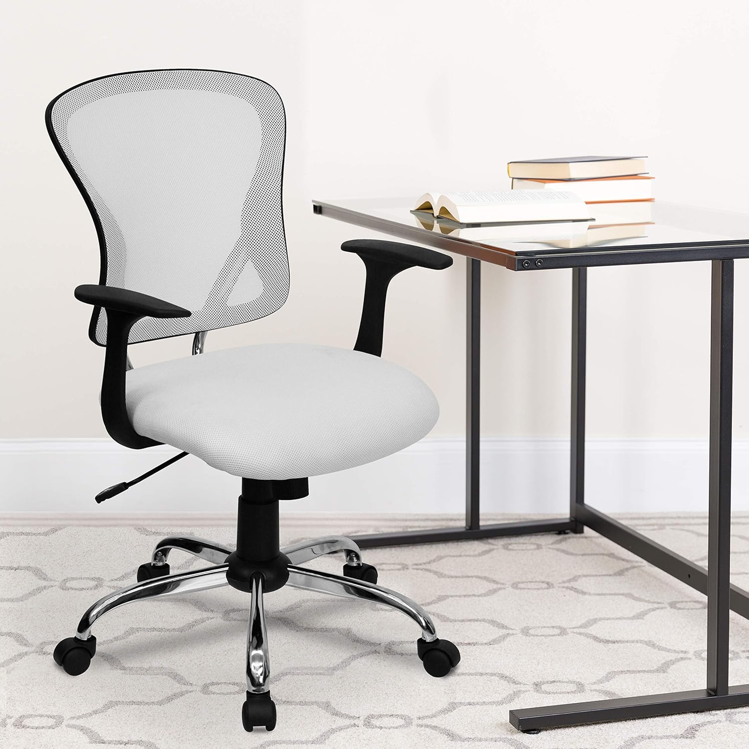 FLASH FURNITURE Alfred Mid-Back Mesh Swivel Task Office Chair with Chrome Base and Arms