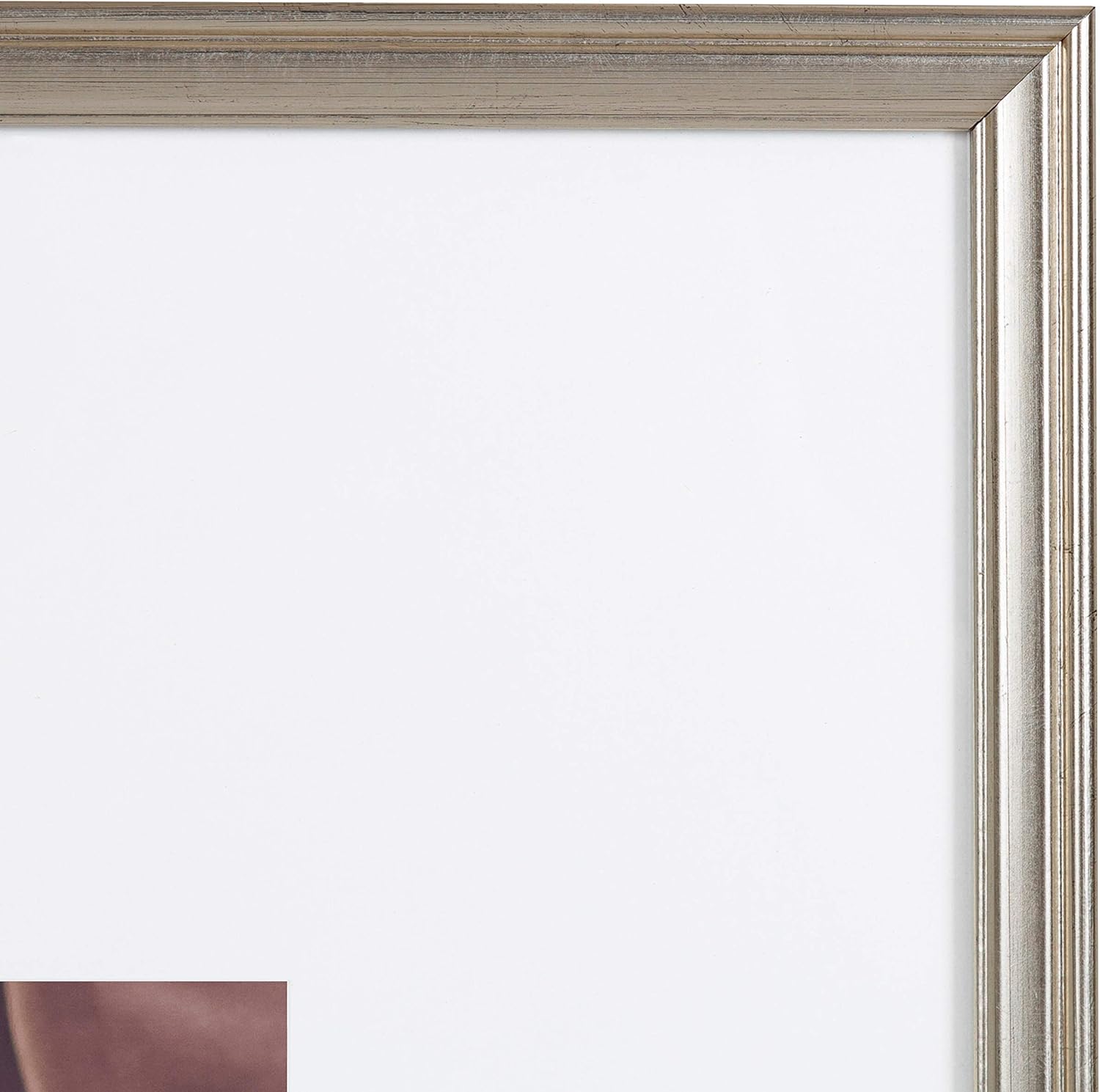 Kate and Laurel Adlynn Wall Picture Frame Set, 16" x 20" matted to 8" x 10", Warm Silver