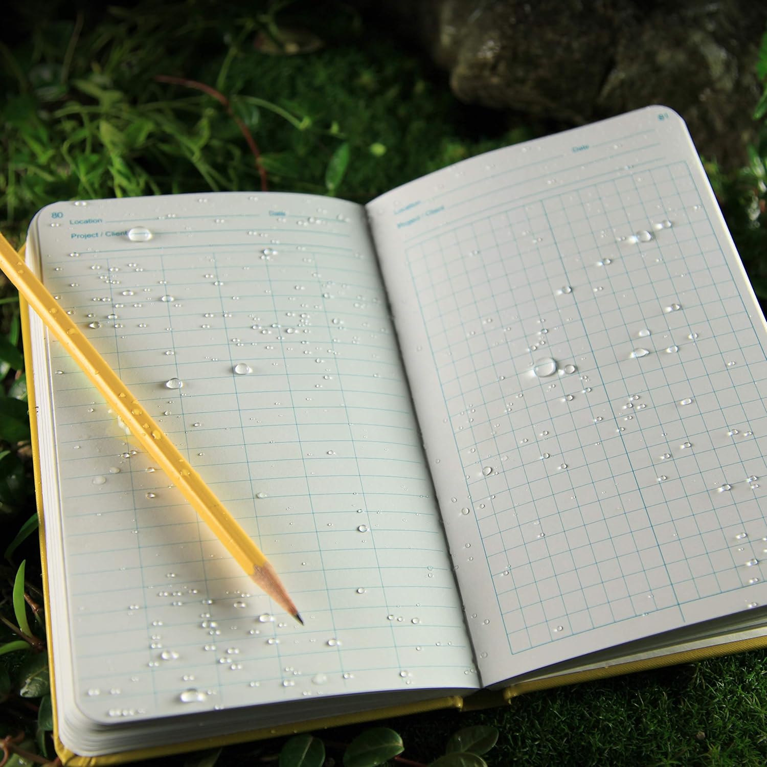 Rite in the Rain Weatherproof Hard Cover Notebook, 4.75" x 7.5", Yellow Cover, Environmental Pattern (No. 550F)