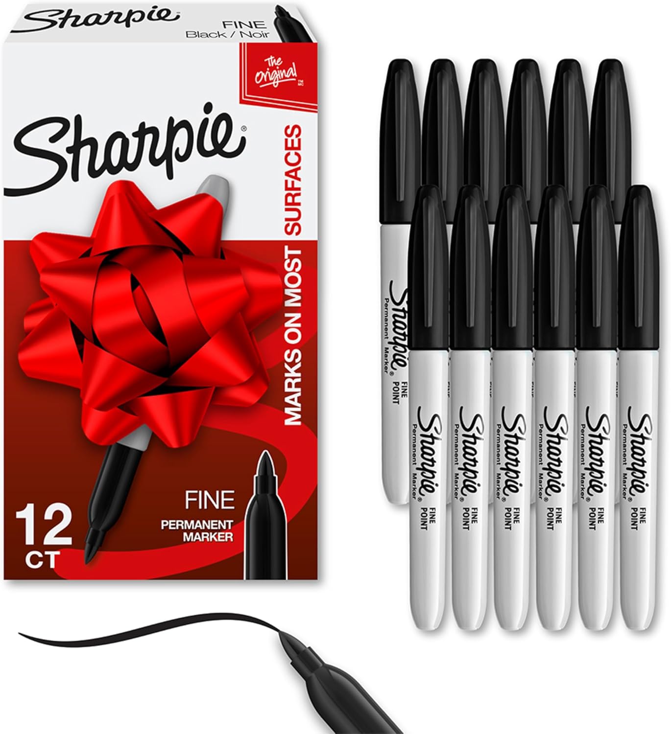 Sharpie Permanent Markers, Fine Tip, Black, 12 Count - For Classroom, Office, & Home, Quick Drying, Fade Resistant, For Wood