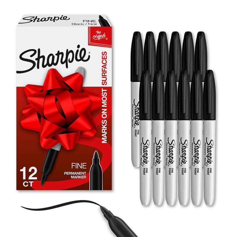 Sharpie Permanent Markers, Fine Tip, Black, 12 Count - For Classroom, Office, & Home, Quick Drying, Fade Resistant, For Wood, Plastic, Paper, Metal, And More, Ideal for Posters, Drawing, Coloring