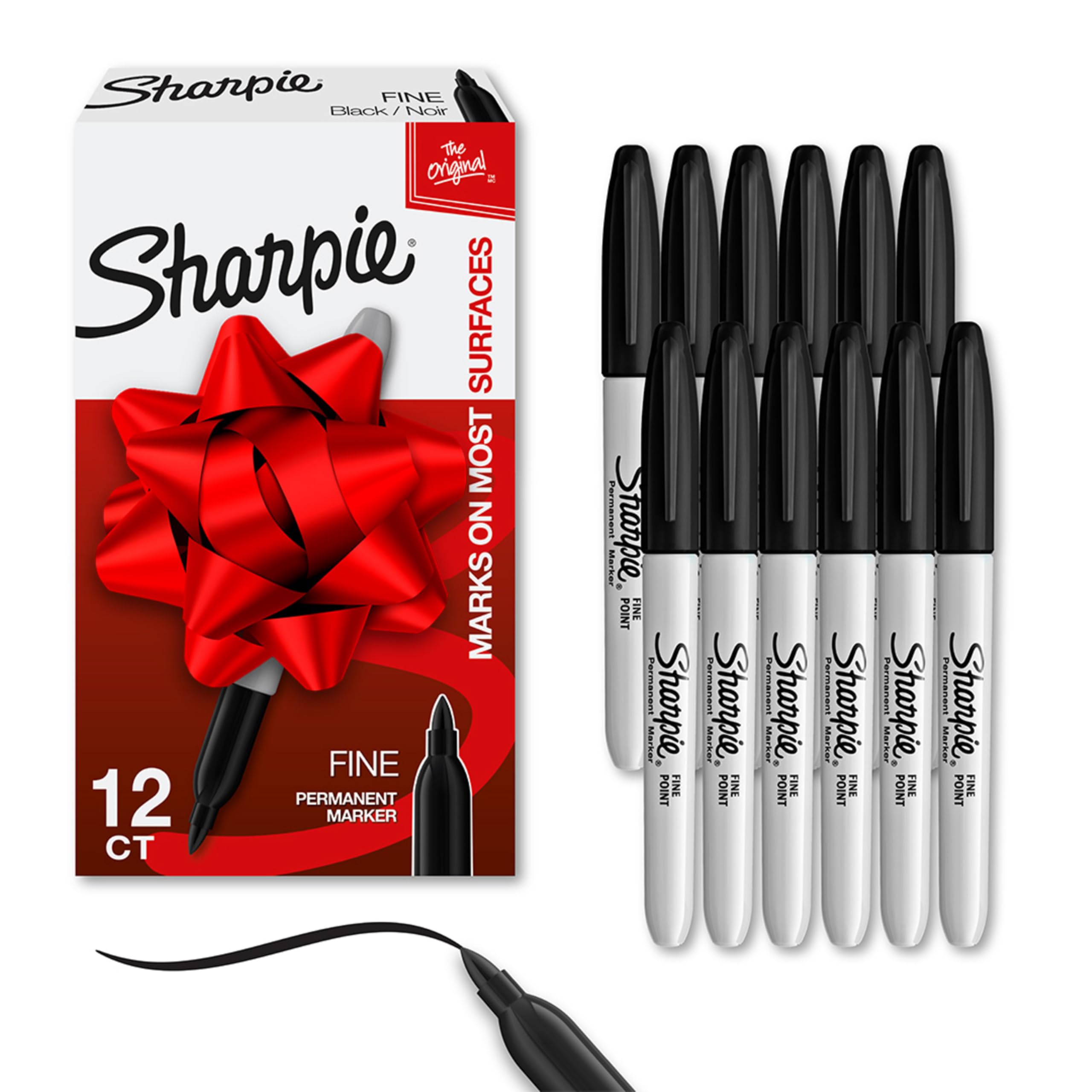 Sharpie Permanent Markers, Fine Tip, Black, 12 Count - For Classroom, Office, & Home, Quick Drying, Fade Resistant, For Wood