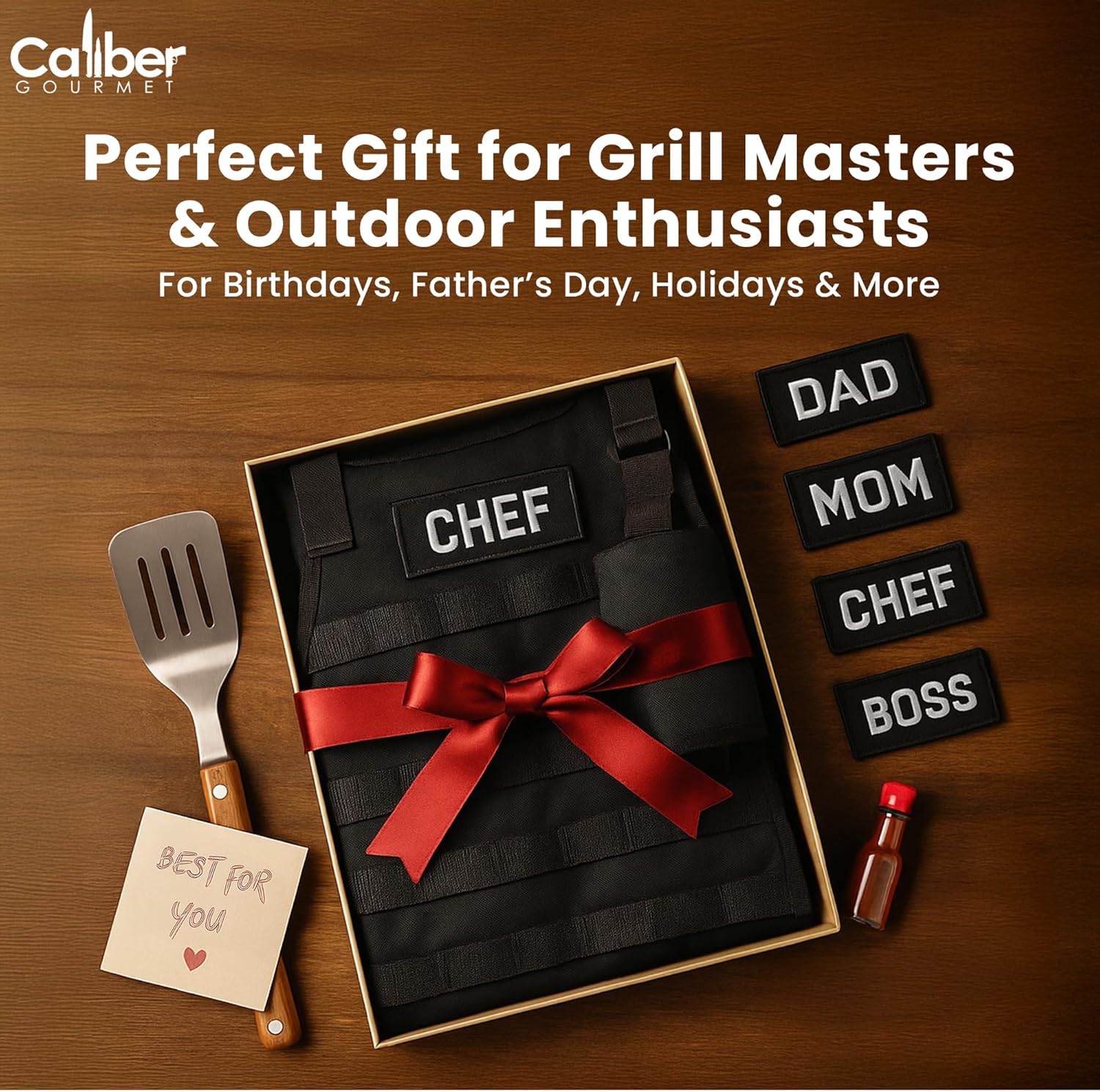 Caliber Gourmet Tactical Molle Apron Outdoor Durable Camping BBQ, Bottle Opener, Pockets, Reusable Carabiner, Adjustable