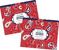 Barker Creek Designer File Folder Set of 24, Bandana, Colorful Bandana Pattern on Outside, Solid Navy Blue on Inside, 24 Decorative Letter-Sized File Folders in Set (3943)
