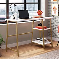 Sauder North Avenue 42inW Modern Desk with Open Shelves, White Finish