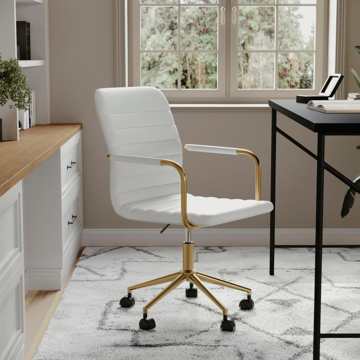 Martha Stewart Taytum Swivel Task Chair with Armrests for Home Office
