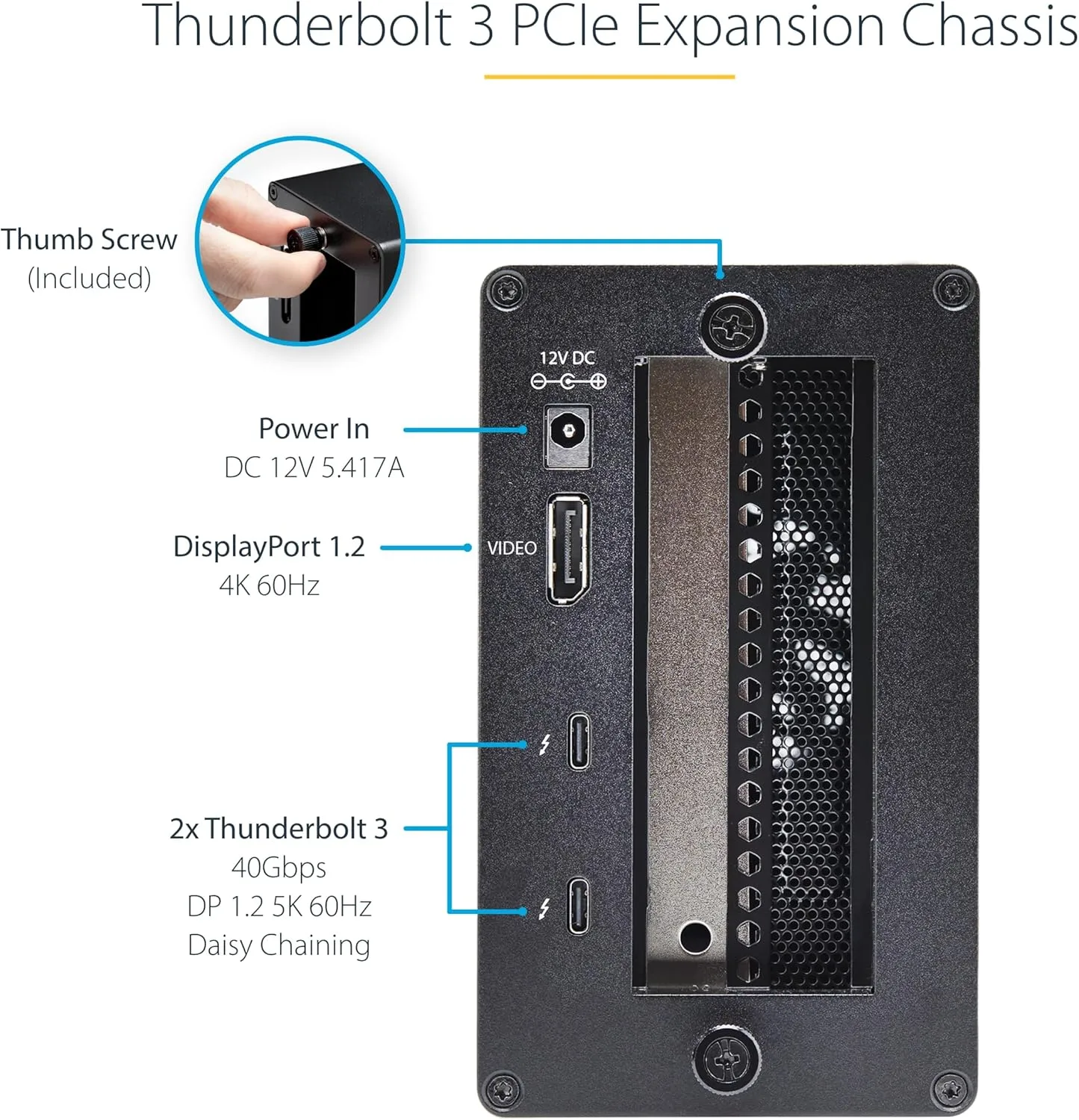 StarTech.com Thunderbolt 3 PCIe Expansion Chassis, External Enclosure With One PCI Express Slot for Laptops / Desktops, TAA