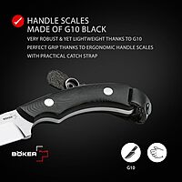 Boker Plus J-Bite - Fixed Blade Knife with Leather Sheath & G10 Handle Scales - Large Outdoor Knife with 440C Blade