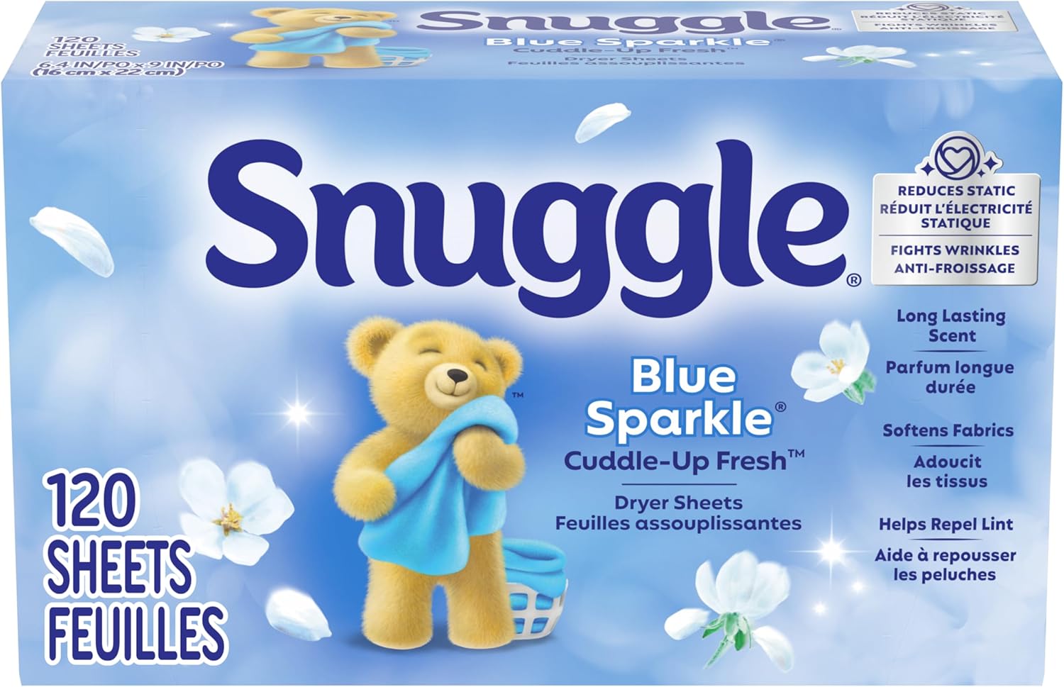 Snuggle Blue Sparkle Fabric Softener Dryer Sheets, 120 Count 120 Count (Pack of 1)