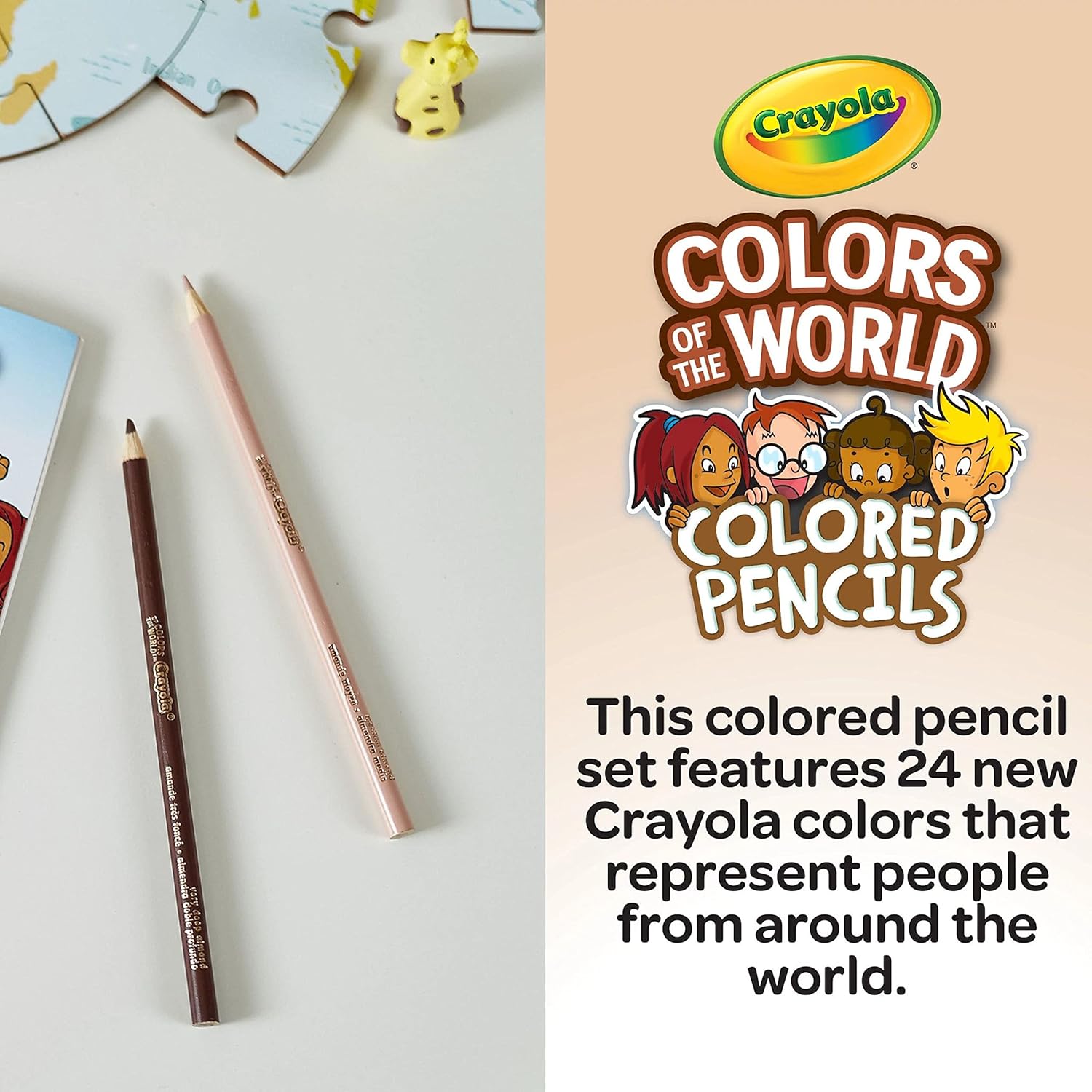 Crayola Colors of the World Colored Pencil Set (24ct), Skin Tone Colored Pencils for Kids, Coloring Book Pencils