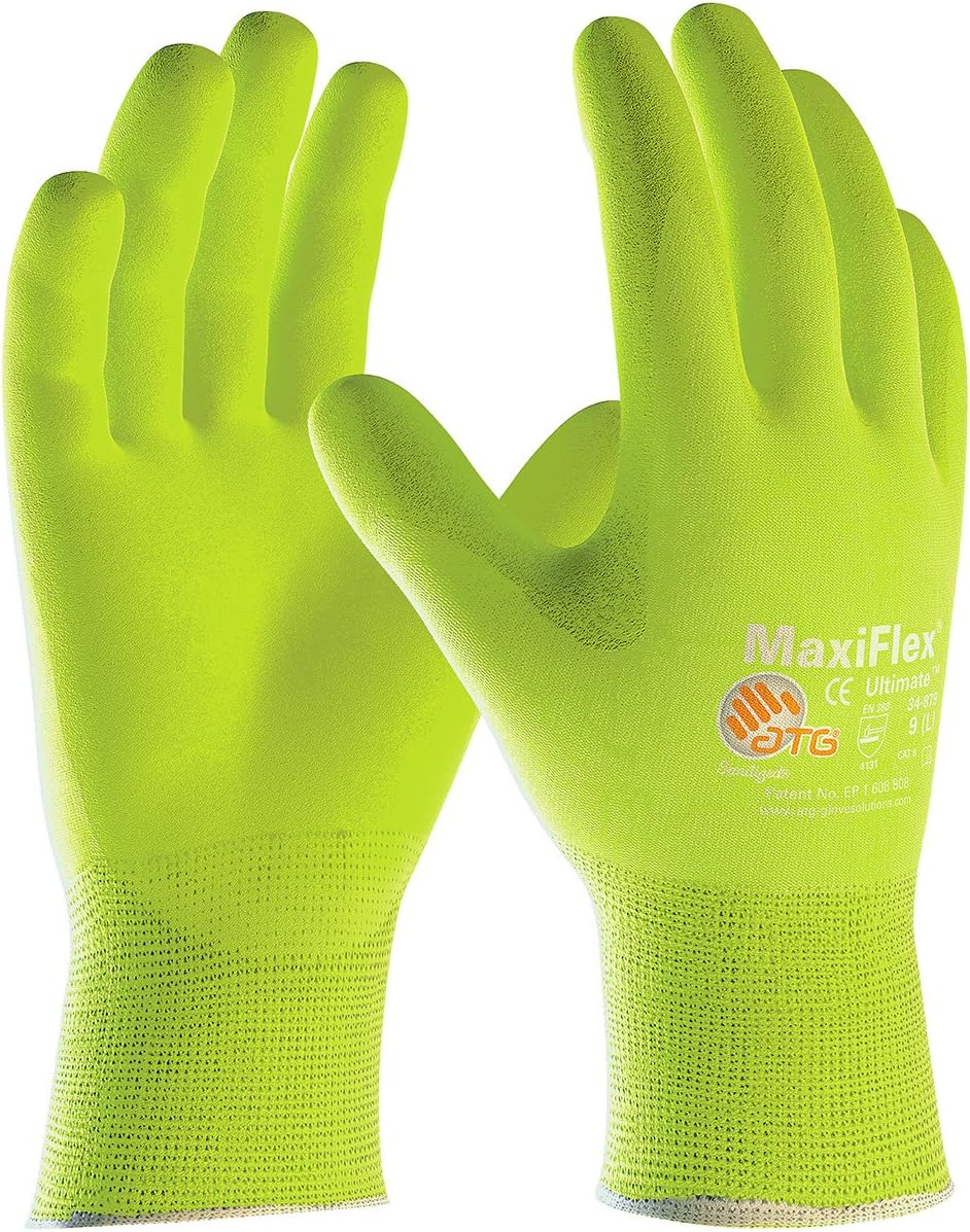 Hi-Vis Seamless Knit Nylon/Lycra Glove with Nitrile Coated MicroFoam Grip on Palm & Fingers, Size Small 12 Pair