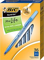 BIC Round Stic Xtra Life Blue Ballpoint Pens, Medium Point (1.0mm), 36-Count Pack of Bulk Pens, Flexible Round Barrel for Writing Comfort, No. 1 Selling Ballpoint Pens