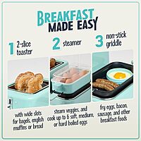 Nostalgia Classic Retro 3-in-1 Breakfast Station - Includes Egg and Veggie Steamer, Non-Stick Griddle, and Wide 2-Slot Toaster - Versatile Breakfast Maker Cooking Station with Toasting Control