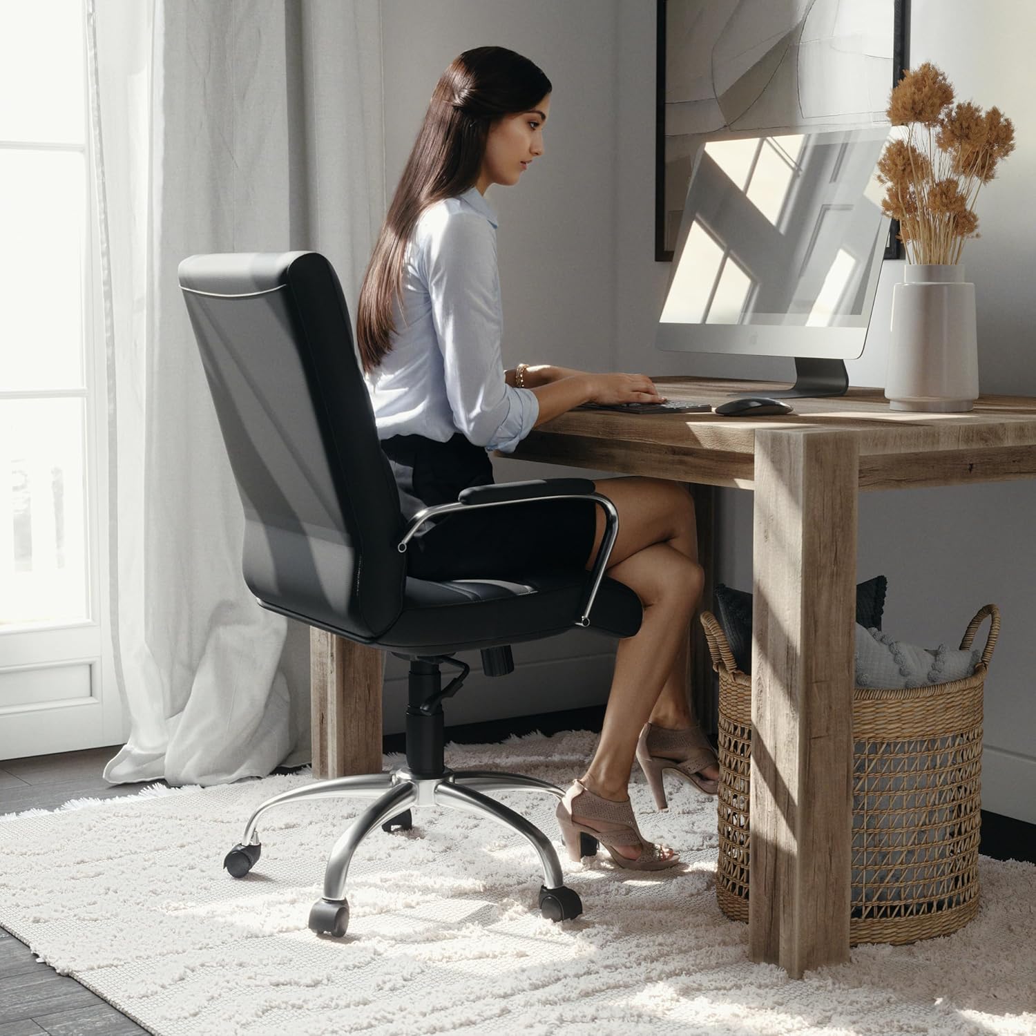 Flash Furniture Whitney Mid-Back Swivel LeatherSoft Desk Chair with Padded Seat and Armrests