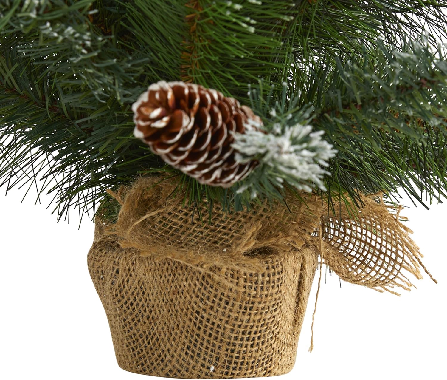 Nearly Natural 2ft. Frosted Pine Artificial Christmas Tree with 35 Clear LED Lights, Pinecones and Burlap Base
