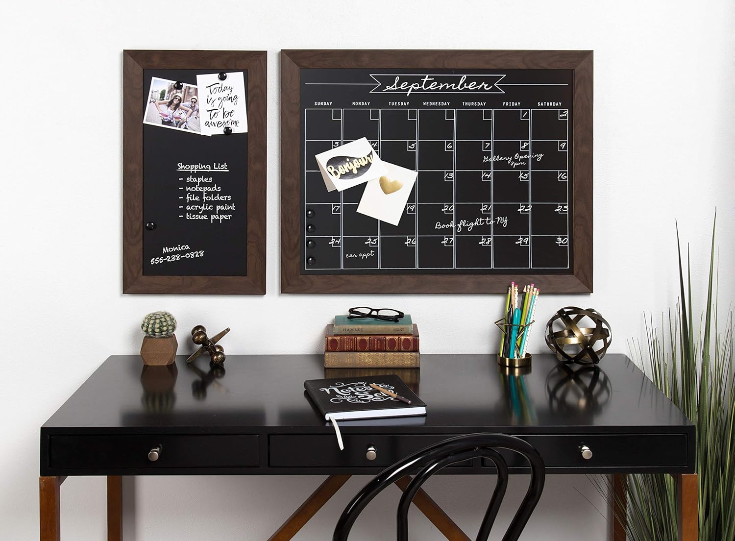 DesignOvation Beatrice Framed Magnetic Chalkboard Monthly Calendar