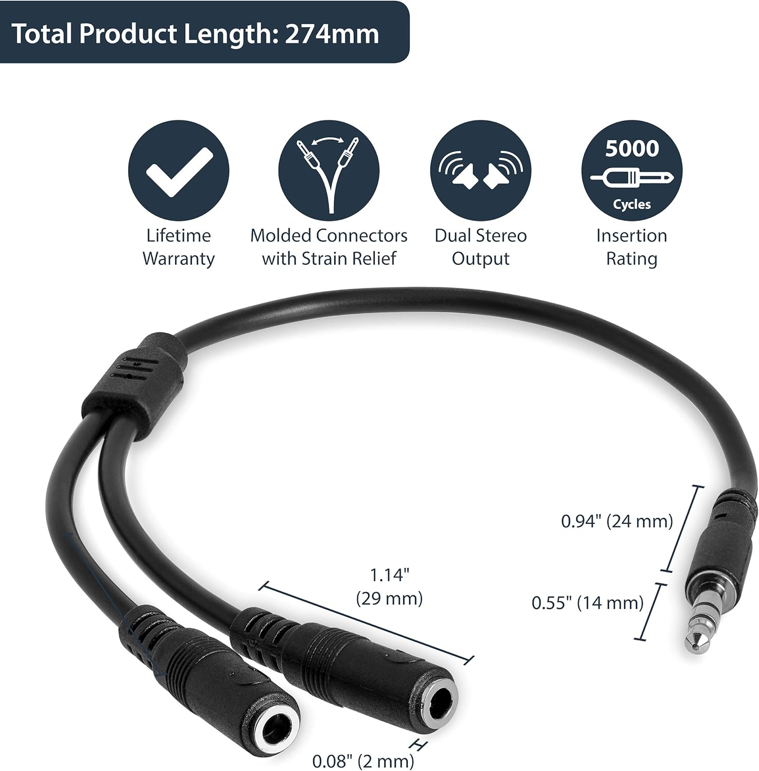 StarTech.com 3.5mm Stereo Audio Splitter Y Cable - 1 Male to 2 Female