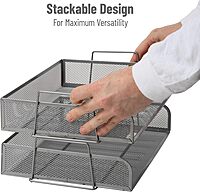 Mind Reader Stackable Paper Tray, Desktop Organizer, File Storage, Office, Metal Mesh - 9.8" x 6.3"