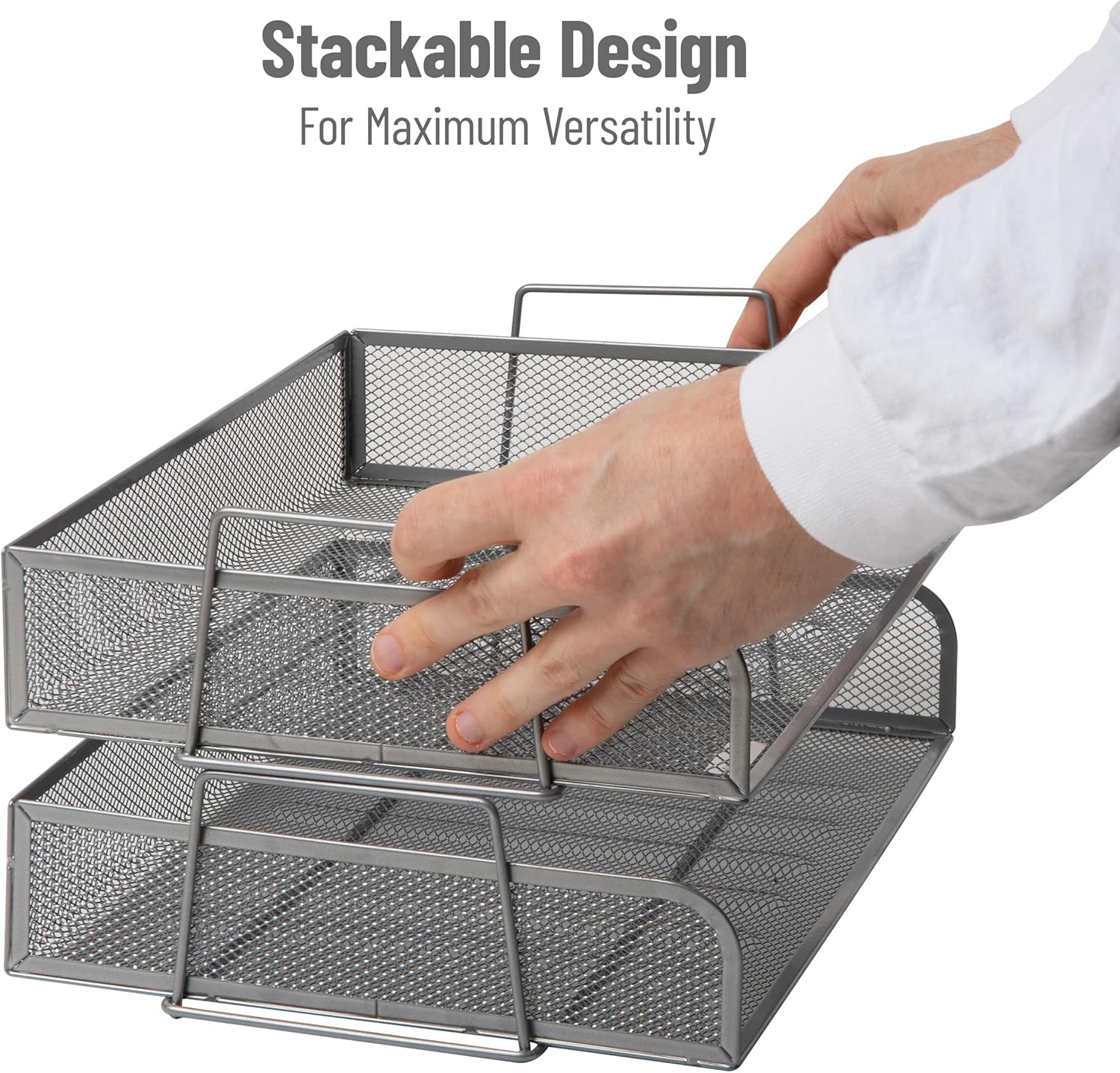 Mind Reader Stackable Paper Tray, Desktop Organizer, File Storage, Office, Metal Mesh - 9.8" x 6.3"