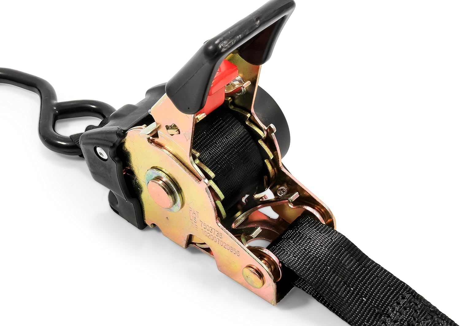 Camco 50033 Retractable Transom Tie Down Straps, 1” Width, 6’ Dual Hooks , Black