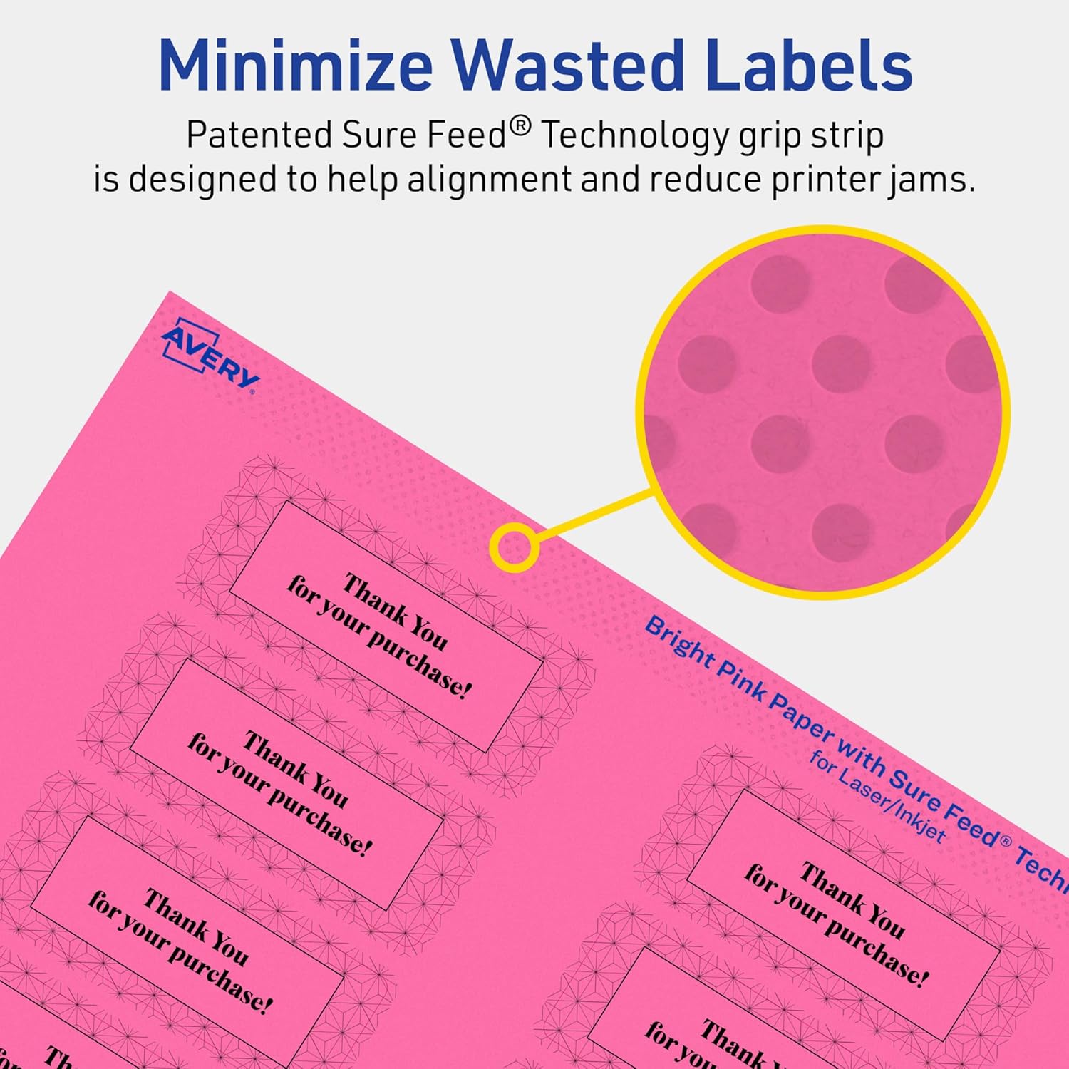 Avery Printable Rectangle Labels, Sure Feed Technology, 1" x 2-5/8", Bright Pink, Print-to-The-Edge, Laser/Inkjet Printable
