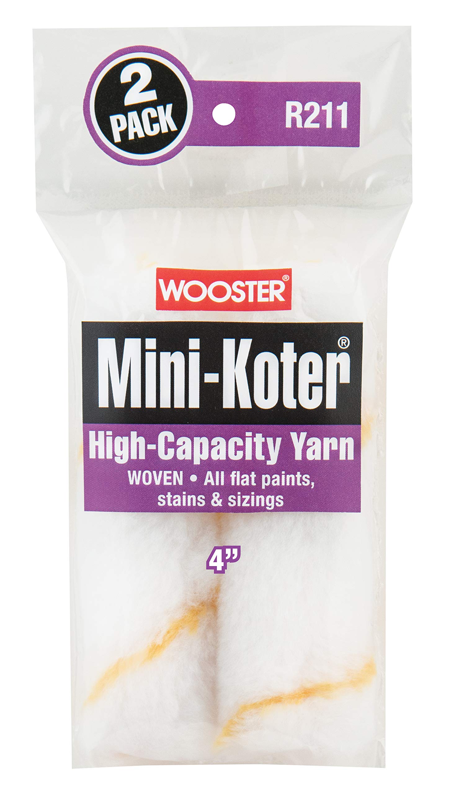 Wooster R211-4 Mini-Koter High-Capacity Yarn Paint Roller Cover 4" 2-Pack