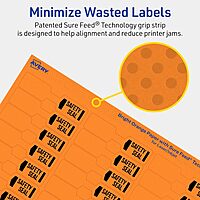 Avery Printable Barbell Labels, Sure Feed Technology, 1/2" x 2-1/2", Bright Orange Labels, Laser/Inkjet Printable, 450 Total