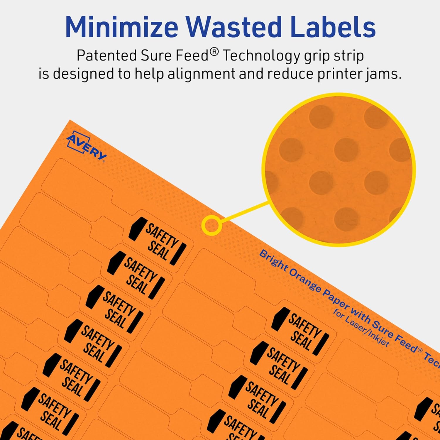 Avery Printable Barbell Labels, Sure Feed Technology, 1/2" x 2-1/2", Bright Orange Labels, Laser/Inkjet Printable, 450 Total